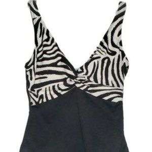 VTG Roxanne Swimsuit 16 One Piece Black White 40C Geometric Empire Women Scrunch